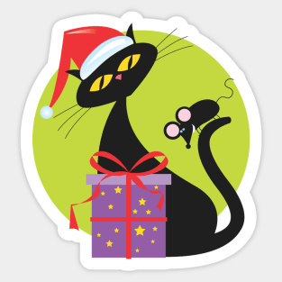1950s Christmas Cat and Mouse Sticker